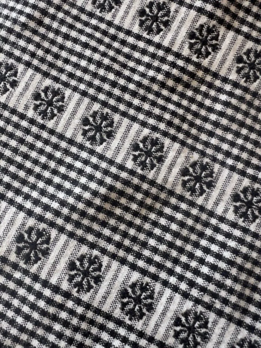 Gingham Check Tablecloth 57” x 82” Black & White Flower 80% Cotton Bella Lux VTG